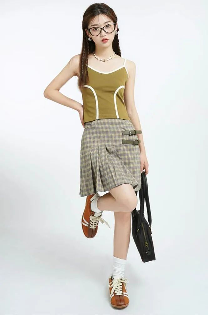 Asymmetric Pleats Plaid Mini Skirt