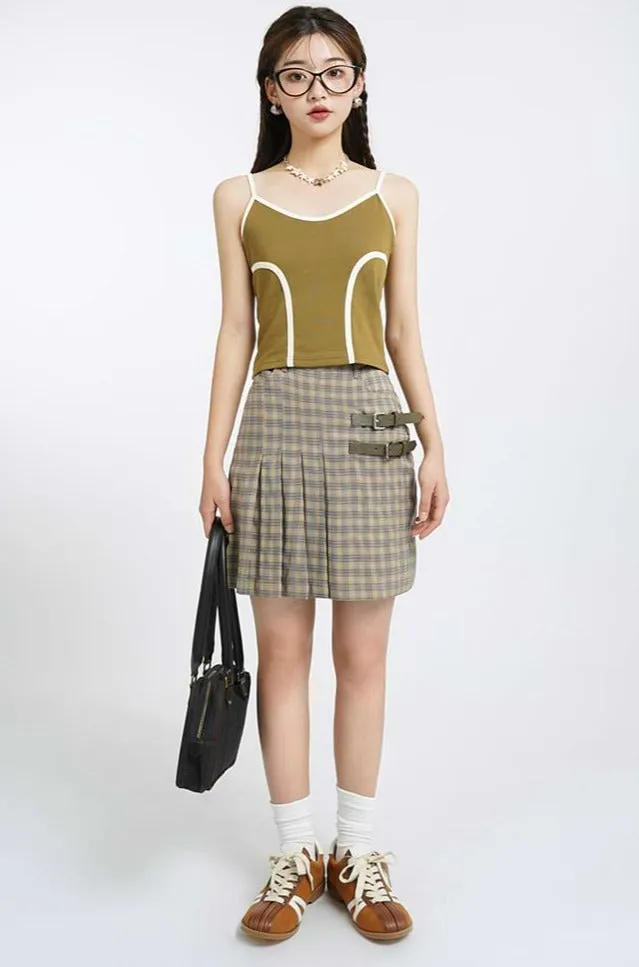 Asymmetric Pleats Plaid Mini Skirt