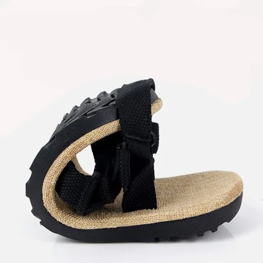 Black Cross Linen Slide Sandals