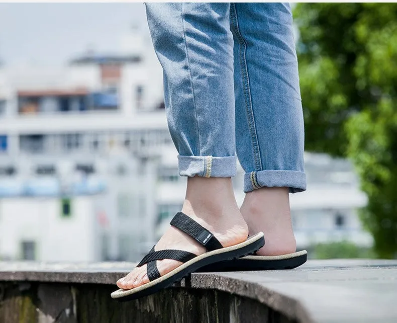 Black Cross Linen Slide Sandals