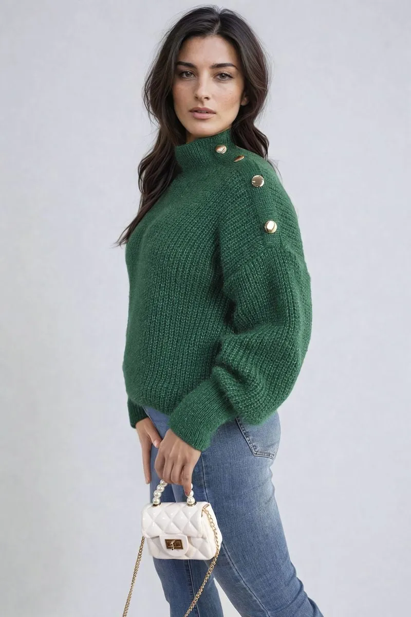 Buttons Long Sleeves Chunky Knit Top