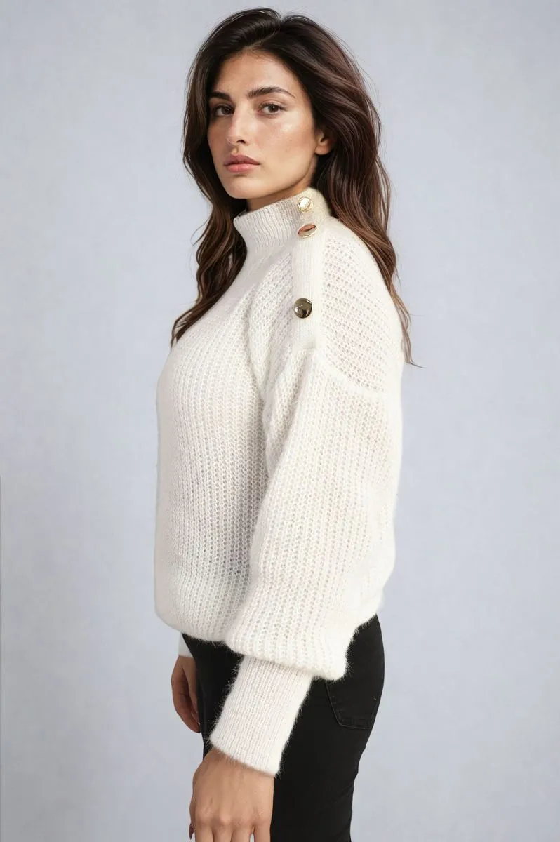 Buttons Long Sleeves Chunky Knit Top