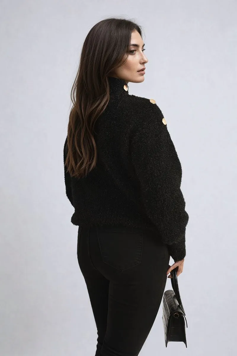 Buttons Long Sleeves Chunky Knit Top