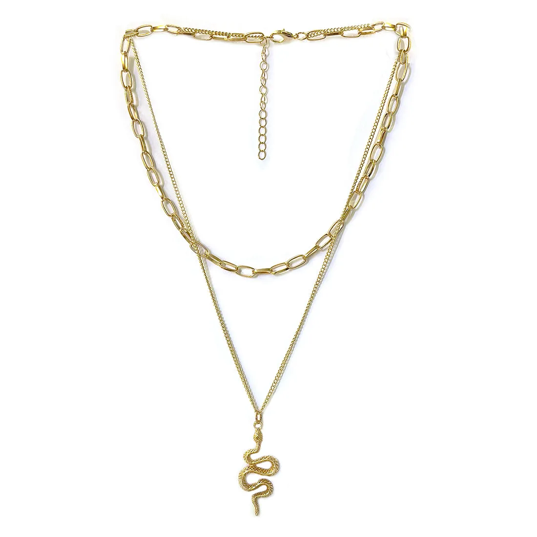 Chunky Chain-Link Snake Pendant Gold-Toned Multi-Layered Necklace