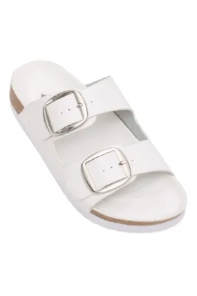 CLASSIC DUAL BUCKLE SLIDES-WHITE