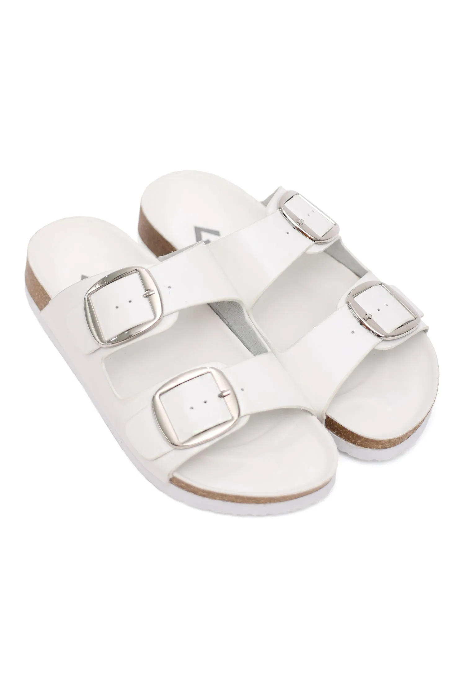 CLASSIC DUAL BUCKLE SLIDES-WHITE