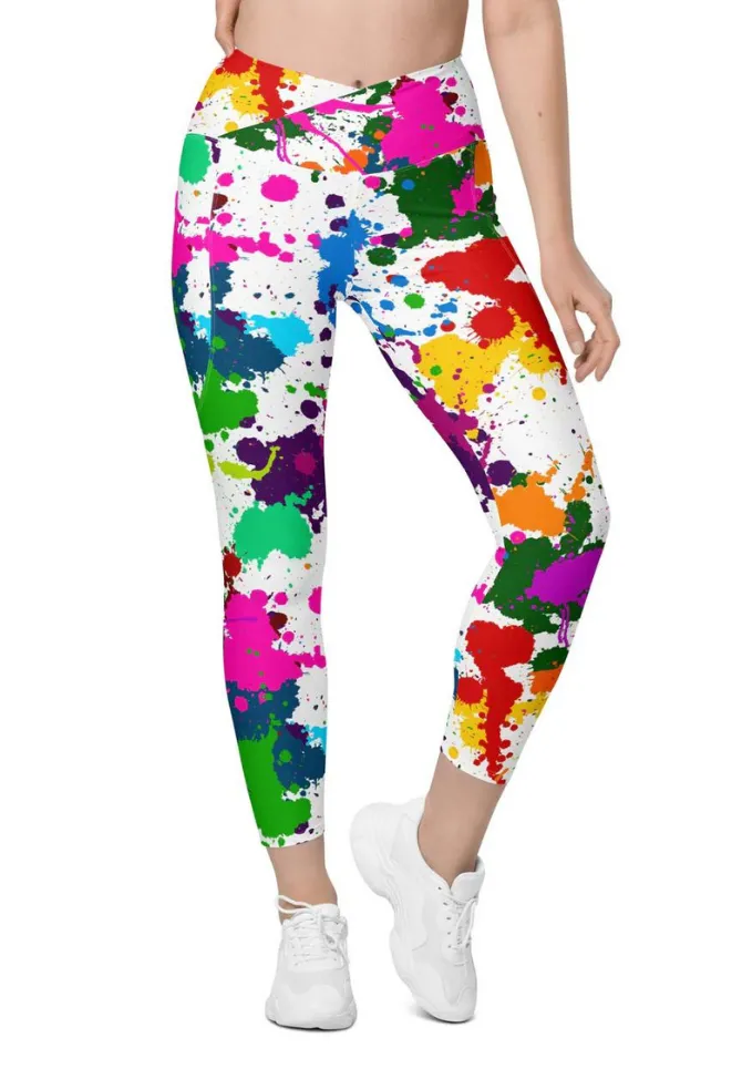 Color Splash Crossover Leggings With Pockets