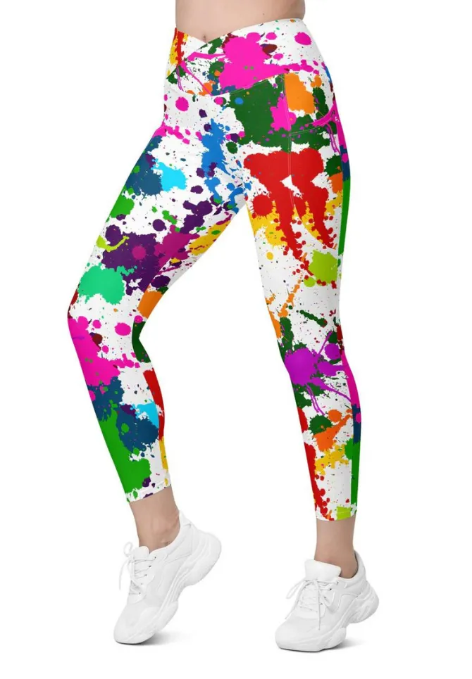 Color Splash Crossover Leggings With Pockets