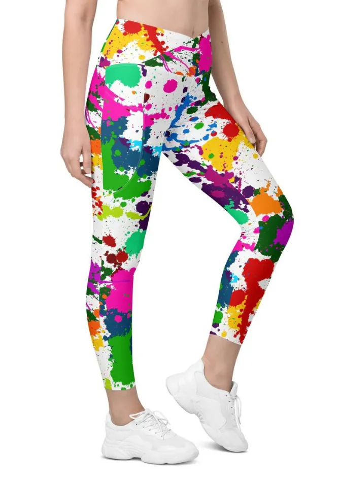 Color Splash Crossover Leggings With Pockets