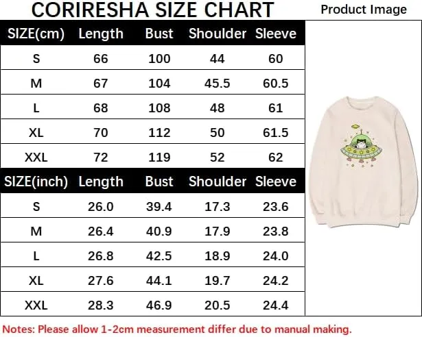 CORIRESHA Space Lover Sweatshirt Crew Neck Long Sleeve Cute Cat Spaceship Pullover