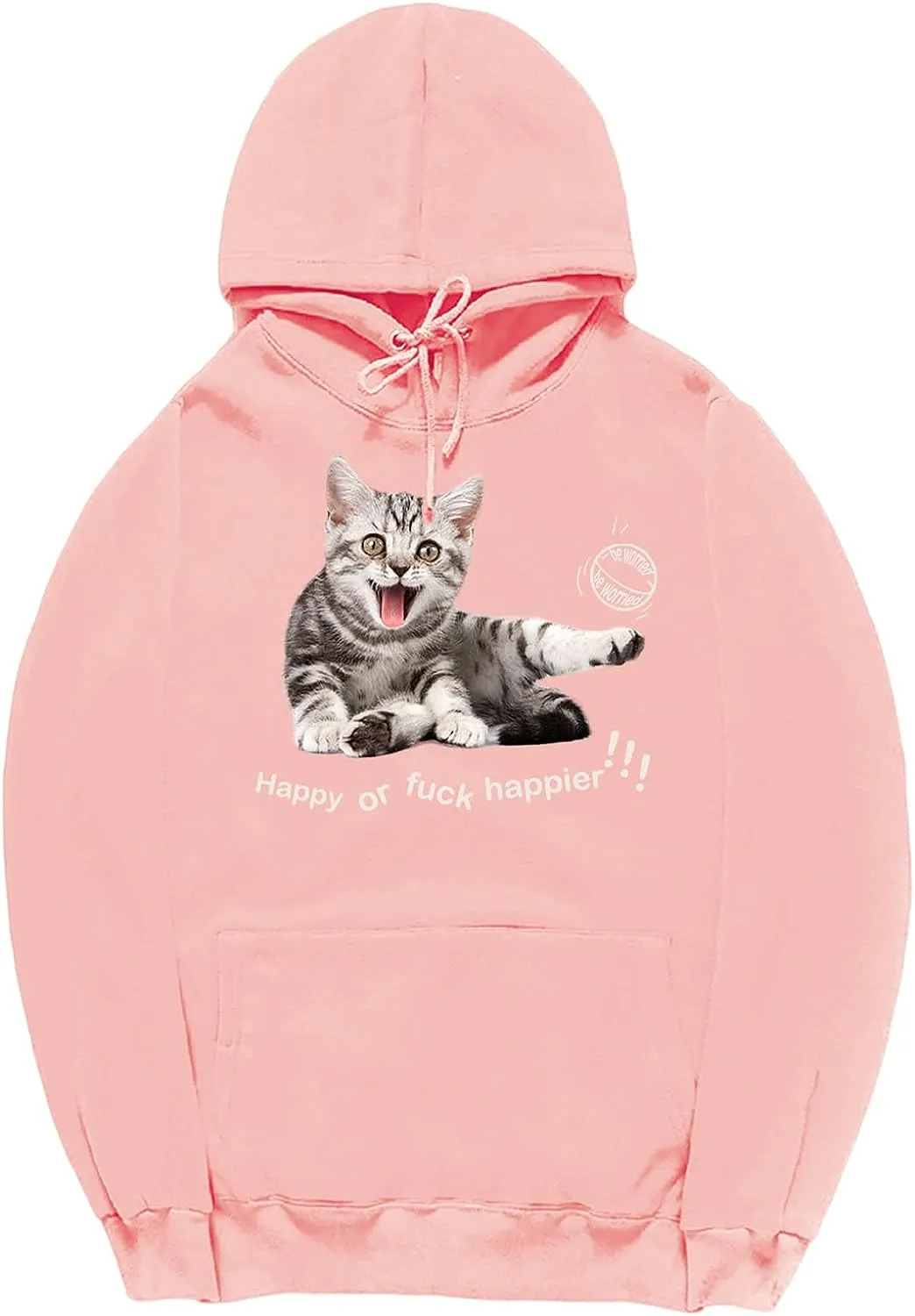 CORIRESHA Women's Happy Cat Hoodie Casual Long Sleeve Drawstring Basic Cute Sweatshirt