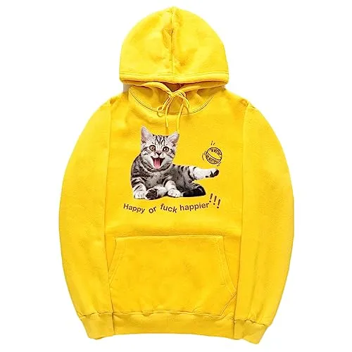 CORIRESHA Women's Happy Cat Hoodie Casual Long Sleeve Drawstring Basic Cute Sweatshirt