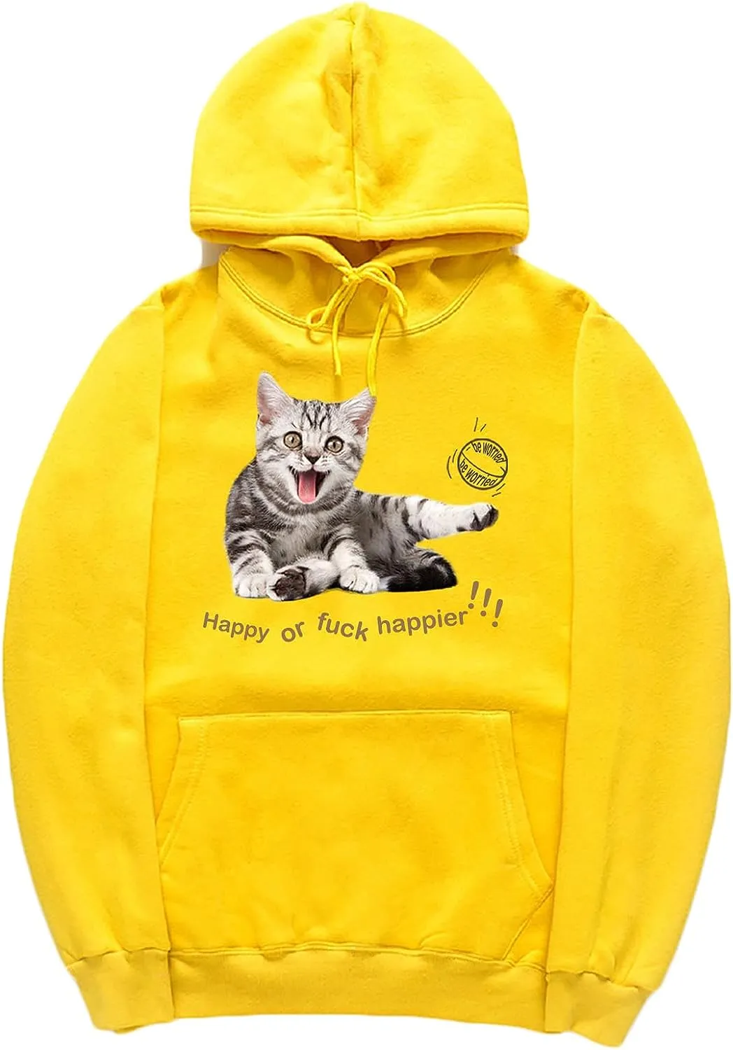 CORIRESHA Women's Happy Cat Hoodie Casual Long Sleeve Drawstring Basic Cute Sweatshirt