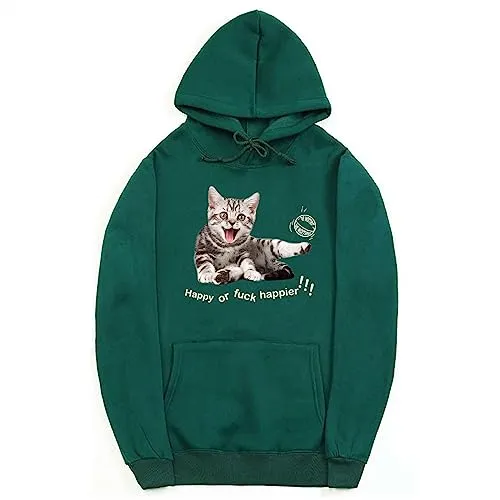 CORIRESHA Women's Happy Cat Hoodie Casual Long Sleeve Drawstring Basic Cute Sweatshirt