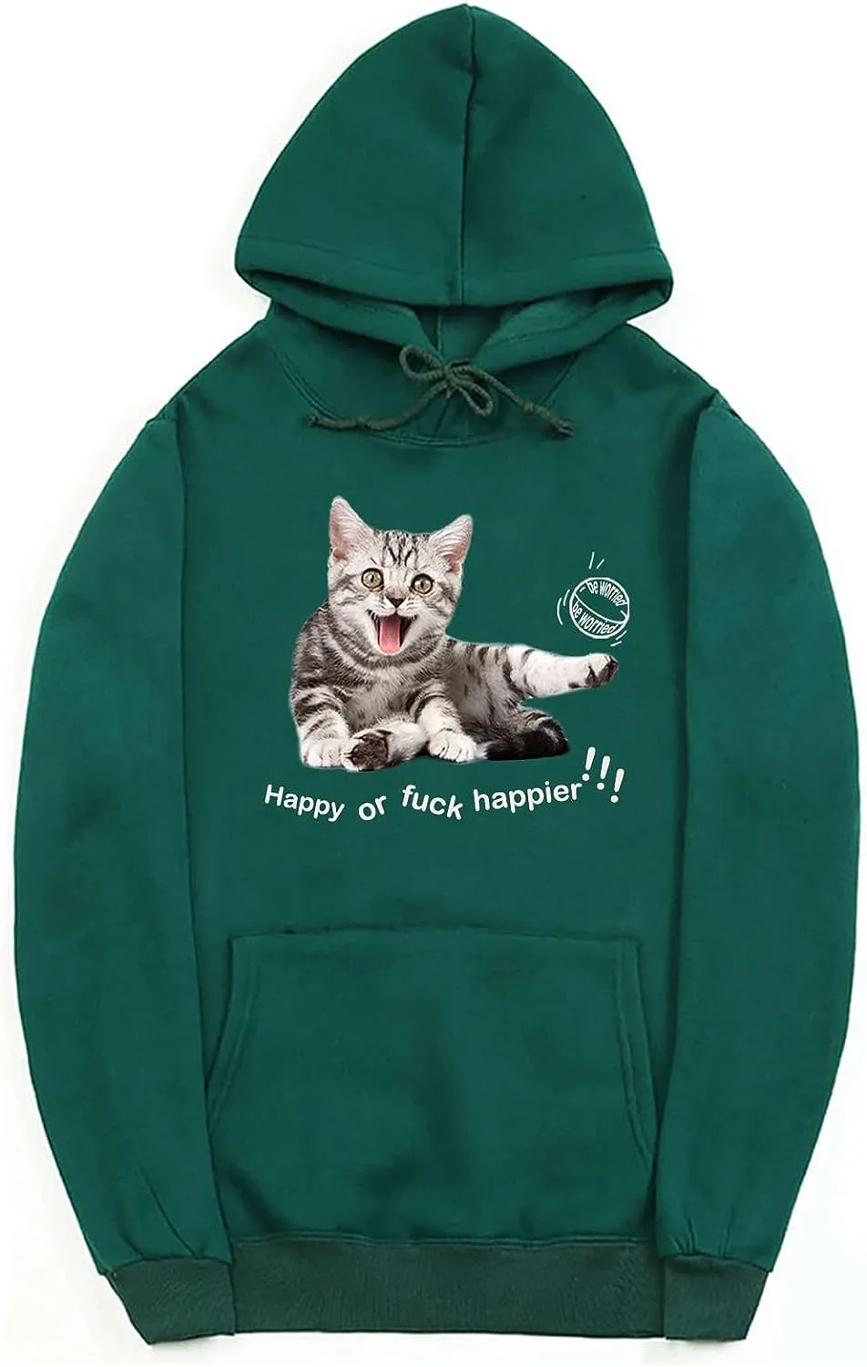 CORIRESHA Women's Happy Cat Hoodie Casual Long Sleeve Drawstring Basic Cute Sweatshirt