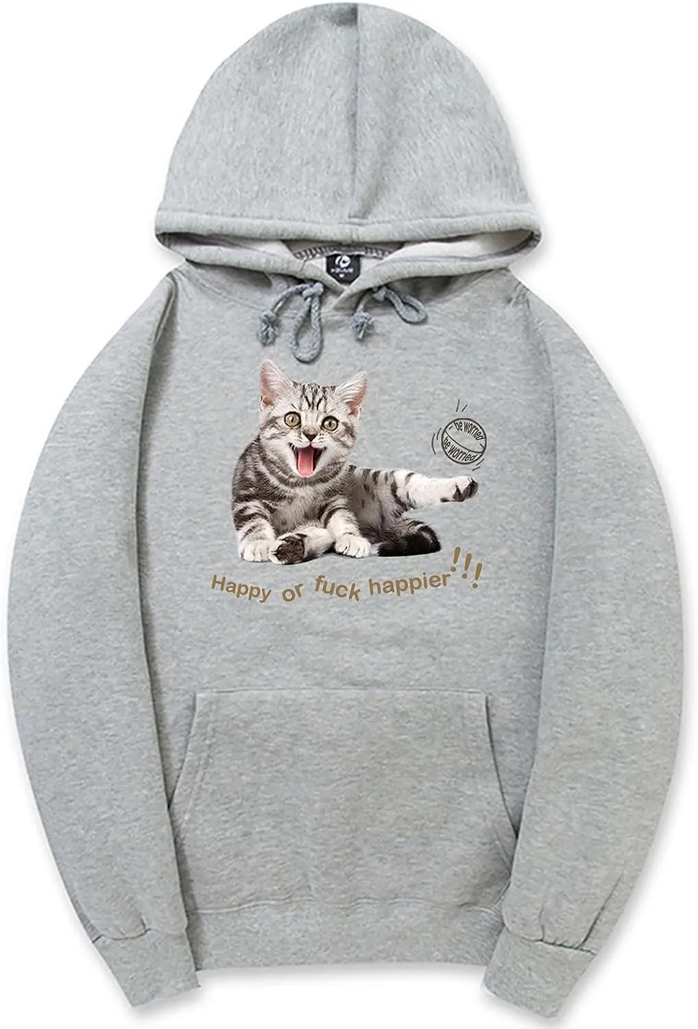 CORIRESHA Women's Happy Cat Hoodie Casual Long Sleeve Drawstring Basic Cute Sweatshirt