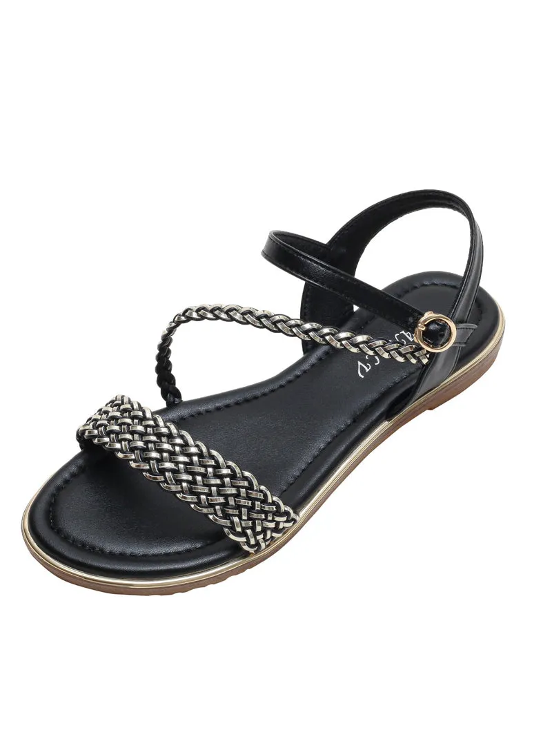 Flat-bottomed Woven Word Roman Sandals