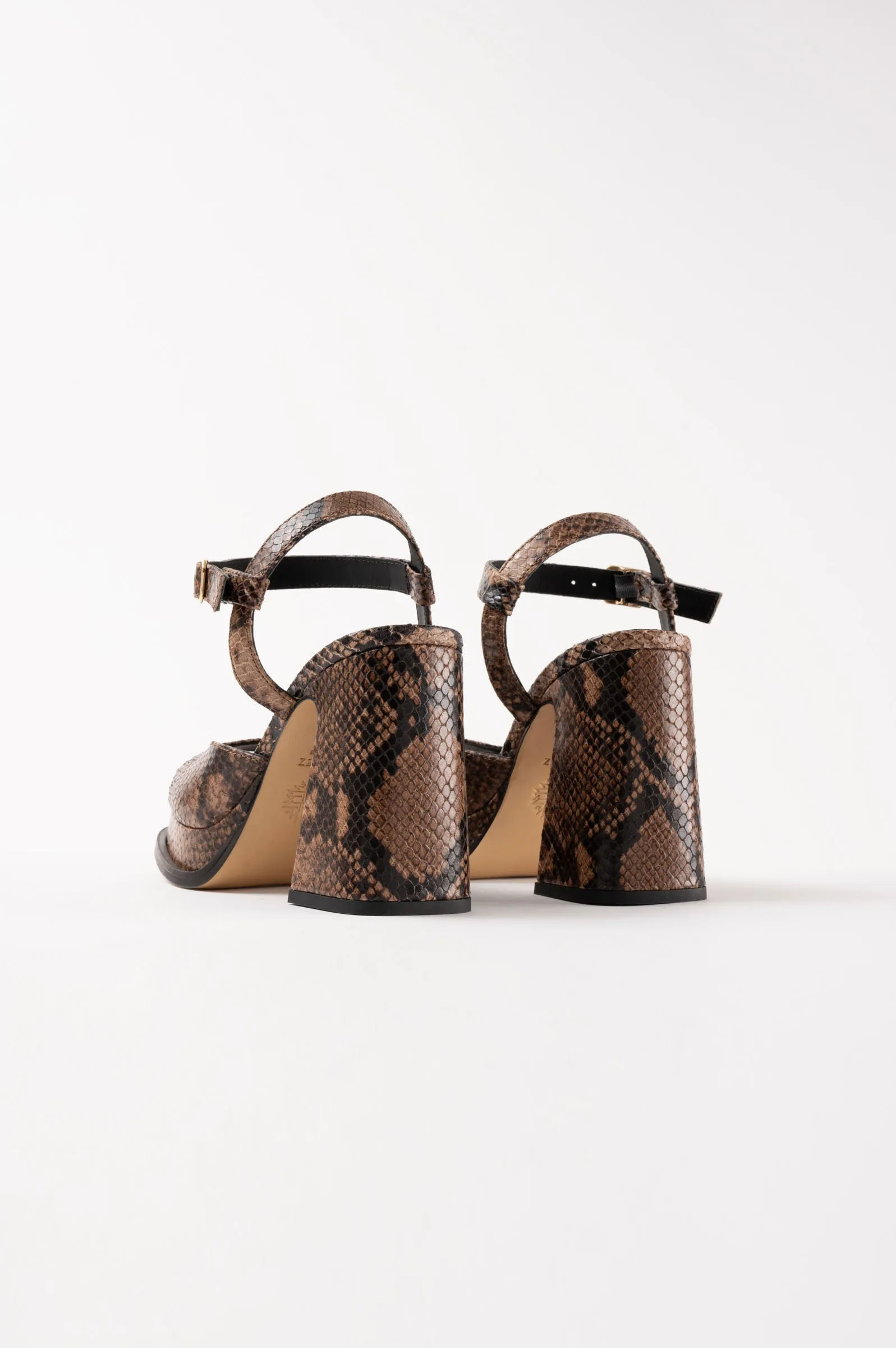 GRACIA - Dark Brown Python Leather Platform Sandals