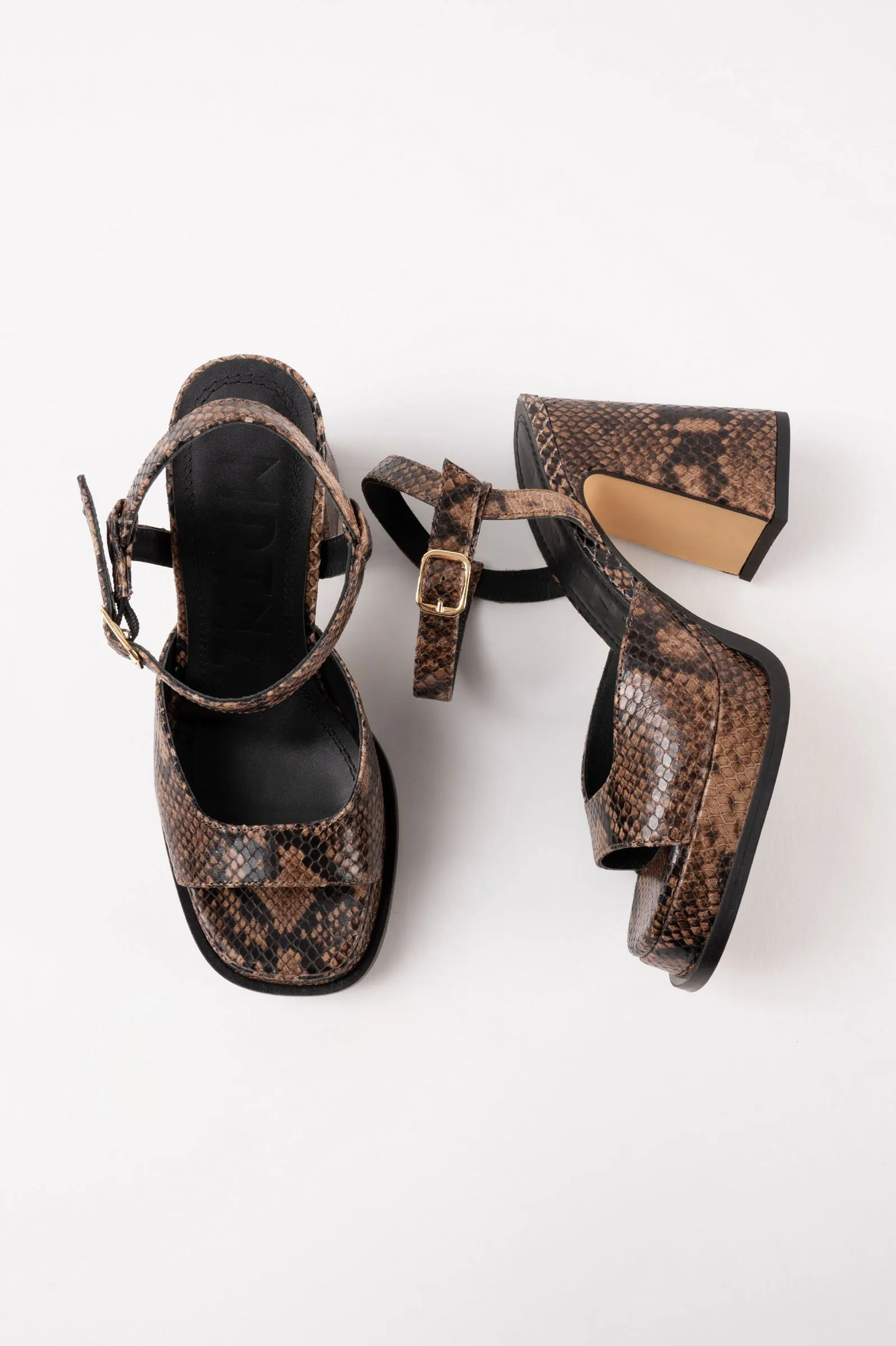 GRACIA - Dark Brown Python Leather Platform Sandals