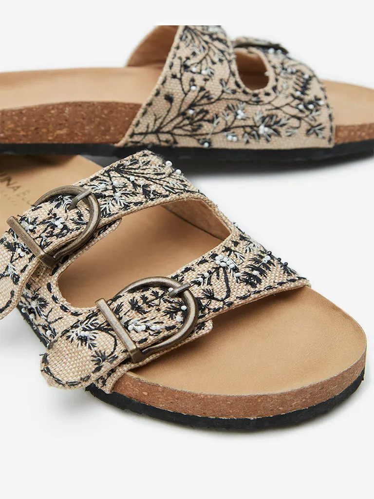 LUNA BLU Black & Ivory Embroidered Sandals