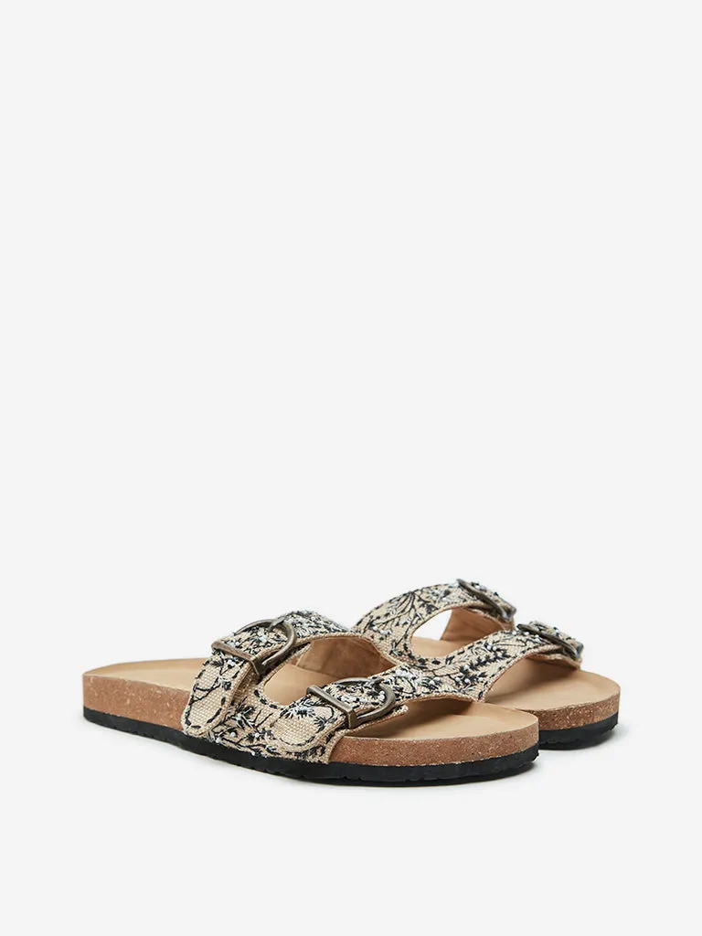 LUNA BLU Black & Ivory Embroidered Sandals