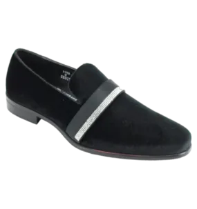 Men's black velvet pull on shoes luxury style with diamonds stone