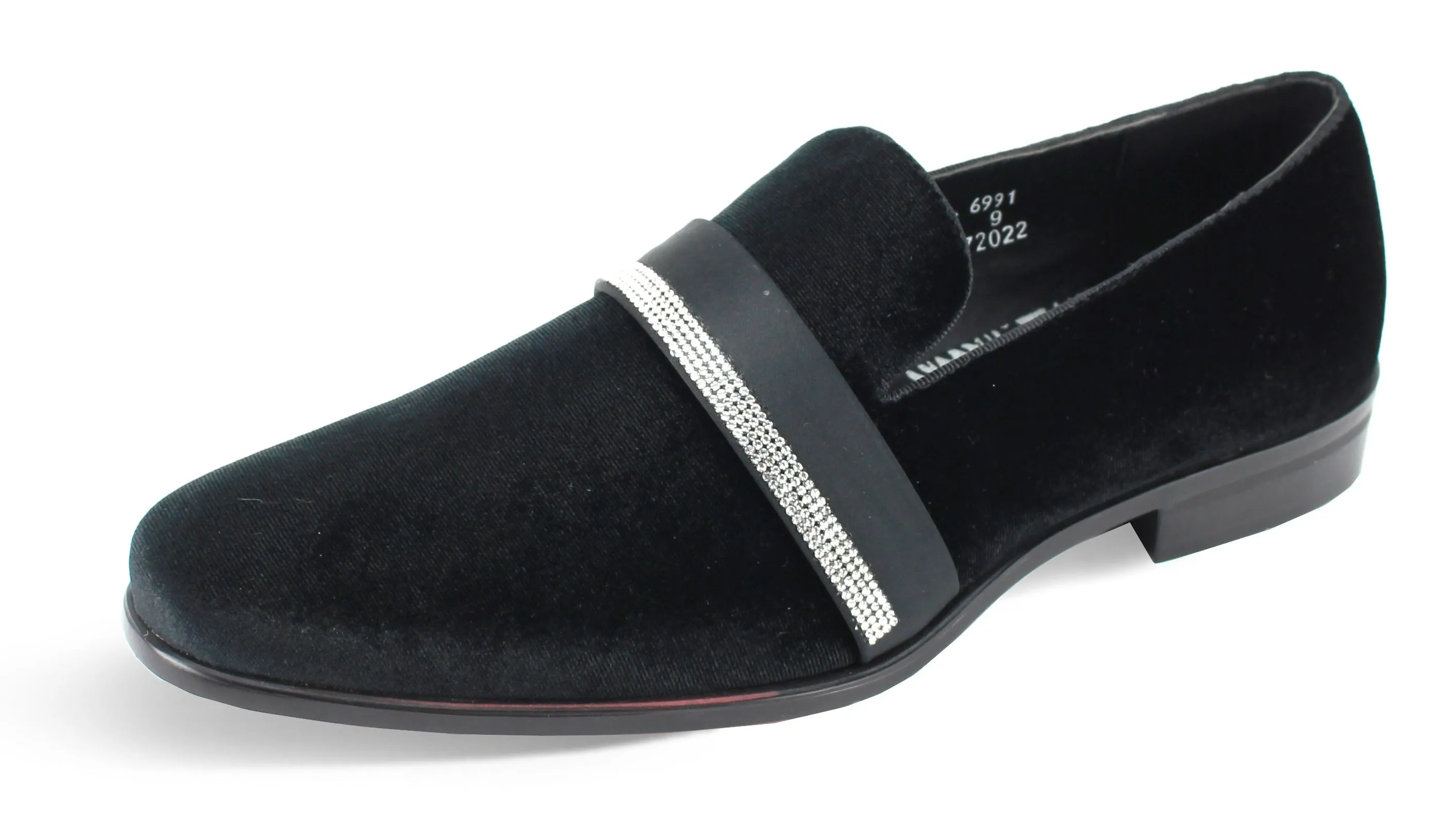 Men's black velvet pull on shoes luxury style with diamonds stone