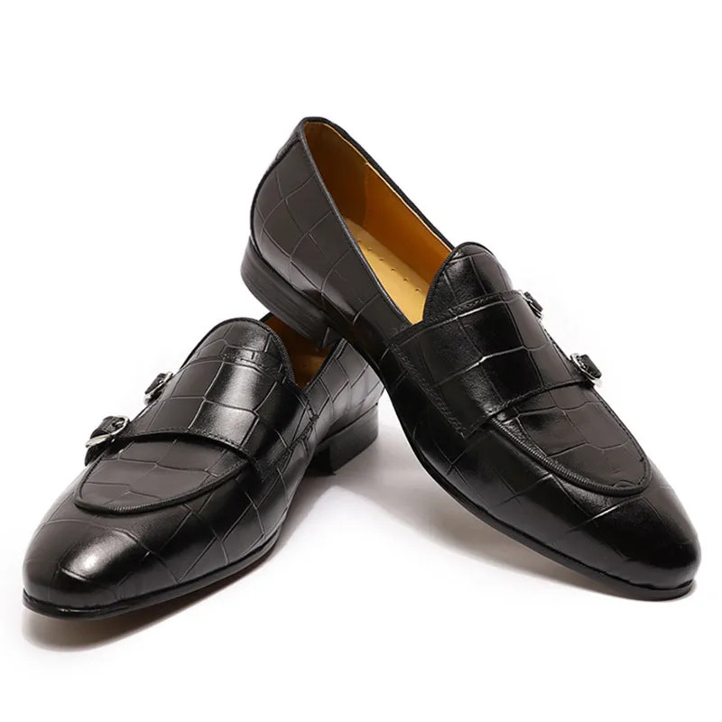 Men's Casual Leather Slip-On Stone Pattern Embossed Shoes