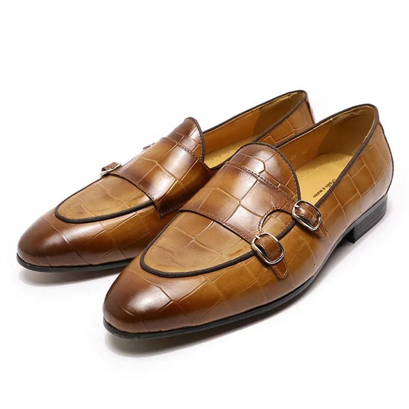 Men's Casual Leather Slip-On Stone Pattern Embossed Shoes