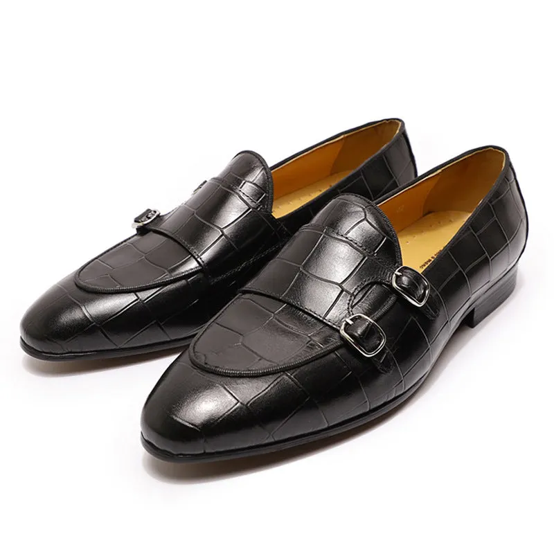 Men's Casual Leather Slip-On Stone Pattern Embossed Shoes