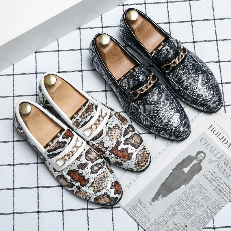 Men's Serpant Pattern PU Leather Driving Loafers