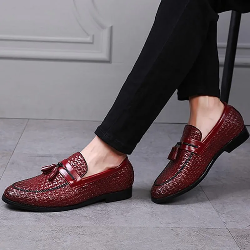 Men's Tassel Plaid Faux Leather Loafers