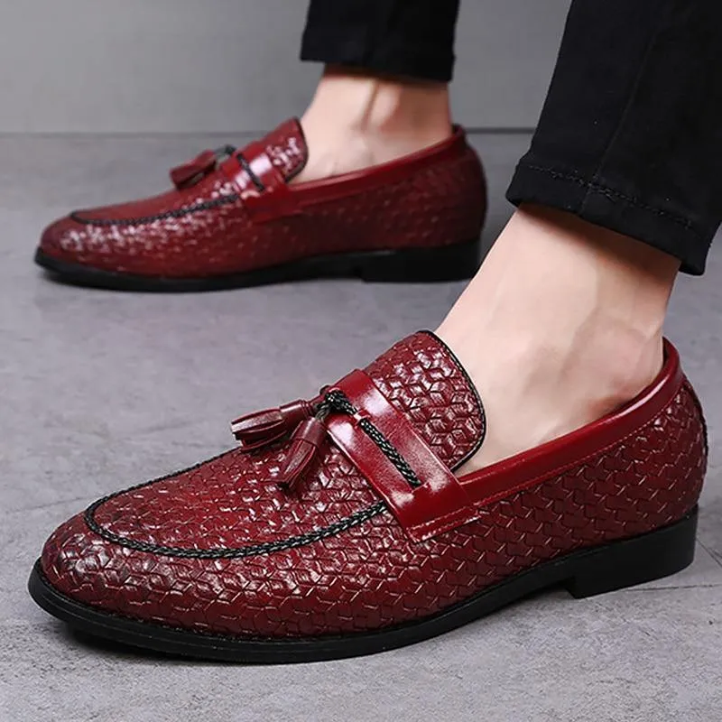 Men's Tassel Plaid Faux Leather Loafers