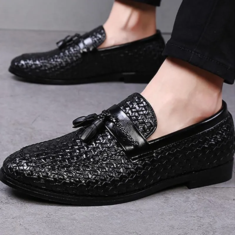 Men's Tassel Plaid Faux Leather Loafers