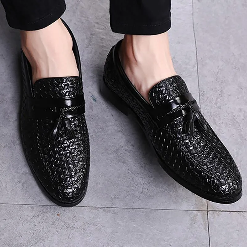 Men's Tassel Plaid Faux Leather Loafers