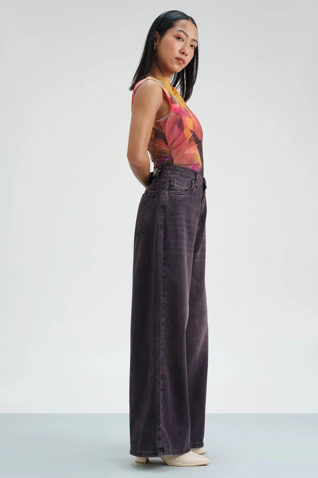 Mulberry Tinted Cropped Wide Leg Jeans