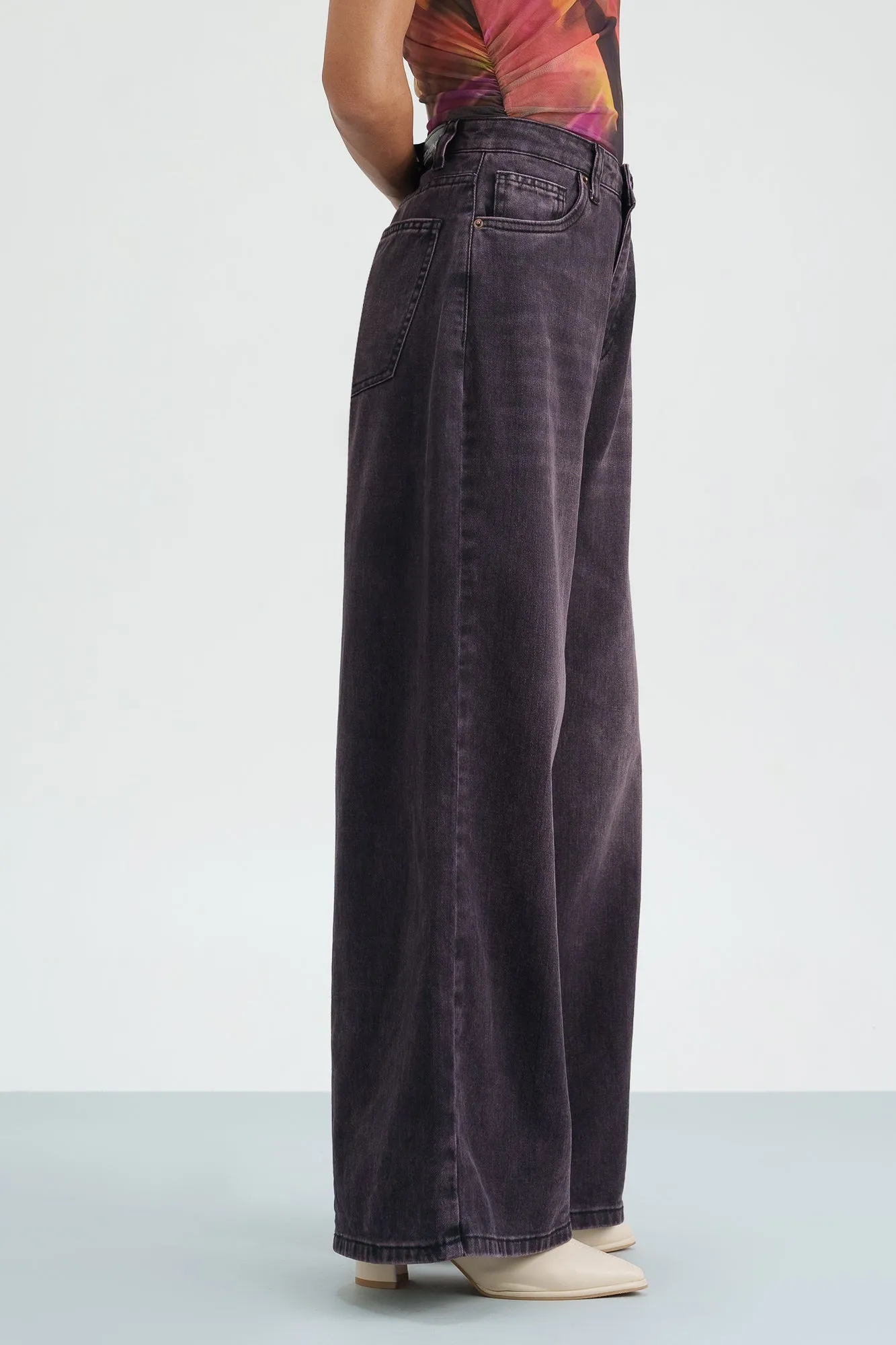 Mulberry Tinted Cropped Wide Leg Jeans