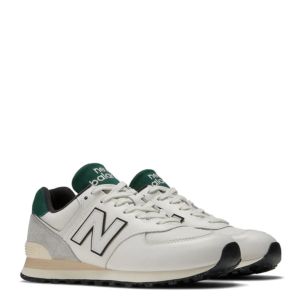 Scarpe Uomo NEW BALANCE Sneakers 574 in Pelle e Mesh colore White e Green