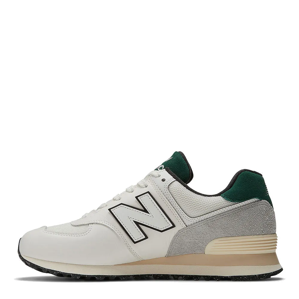 Scarpe Uomo NEW BALANCE Sneakers 574 in Pelle e Mesh colore White e Green