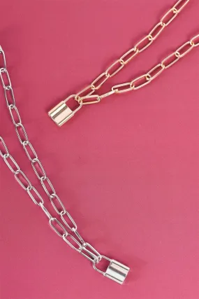 Silver Chain Link Padlock Neckless /3 Pieces