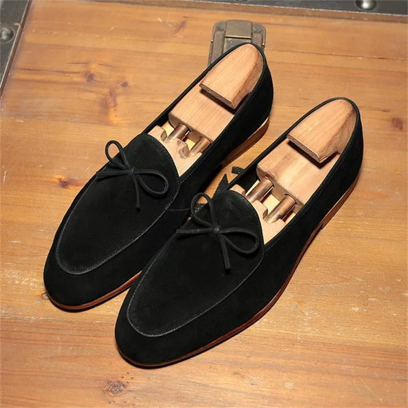 Small Bow Solid Suede Loafers Shoes