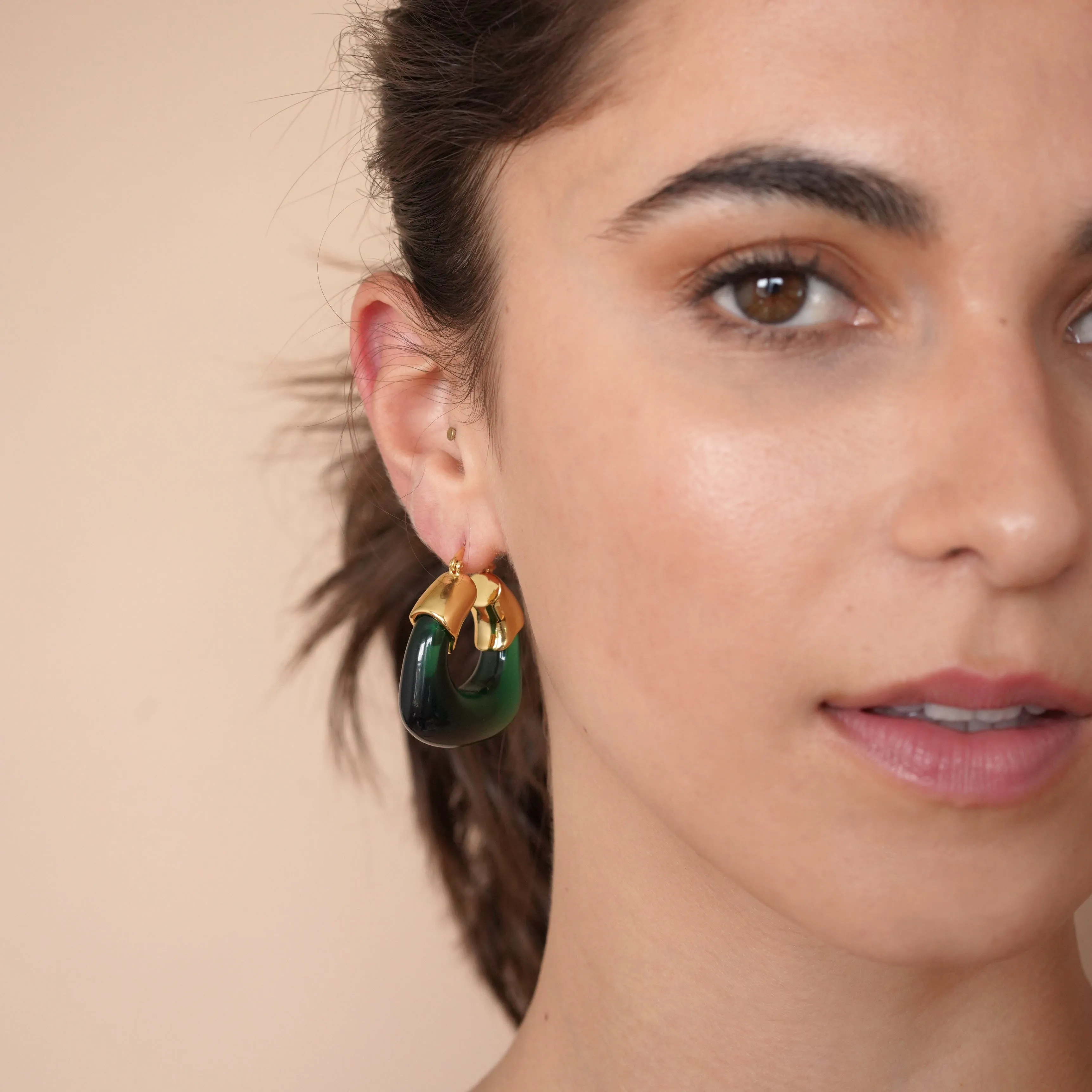 Statement Chunky Resin Hoop Earrings in Green