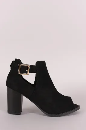 Suede Peep Toe Stacked Chunky Heeled Ankle Boots